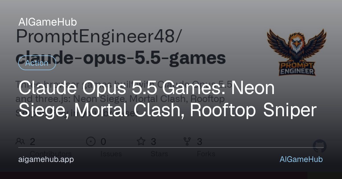 Claude Opus 5.5 Games: Neon Siege, Mortal Clash, Rooftop Sniper - Action